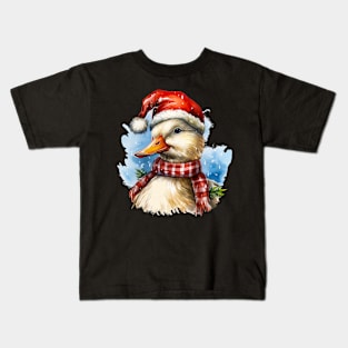 Duck Celebrate Christmas Wear Santa Hat Kids T-Shirt